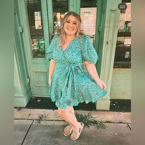 Kelly Green Floral Wrap Dress 2X